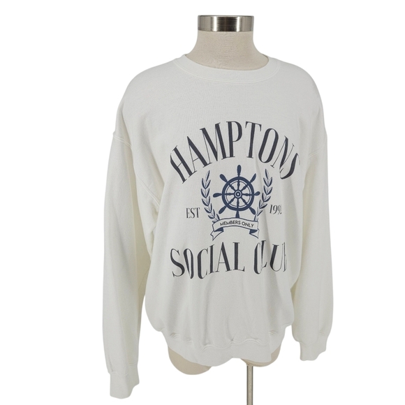Hamptons Social Club Sweatshirt White Long Sleeve Crew Neck Pullover Shirt Large - Picture 1 of 6
